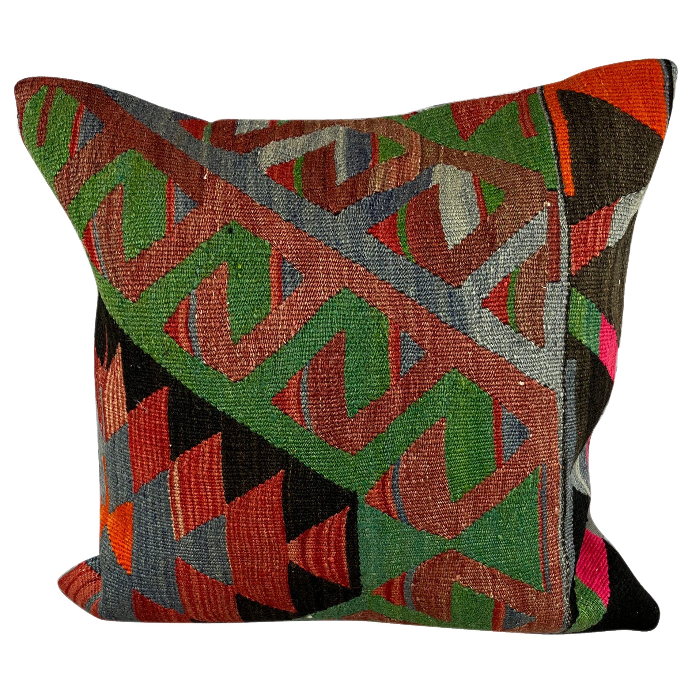 20 x 20 Kilim Pillow Turkish Cushion Natural Culture Pillow Cushion Cover #6758 For Sale