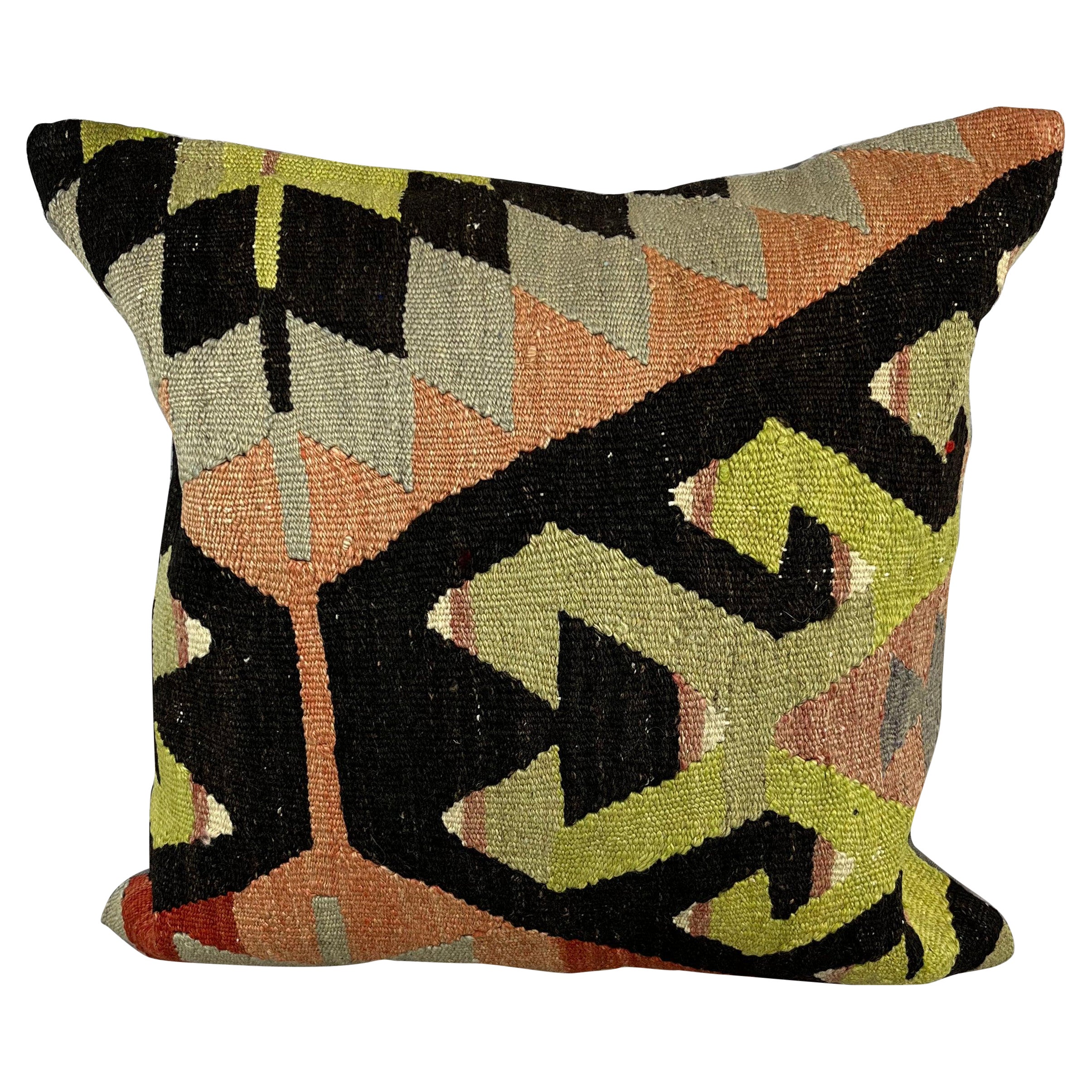 20 x 20 Kilim Turkish Cushion Natural Green Black Pillow Cushion Cover #6733