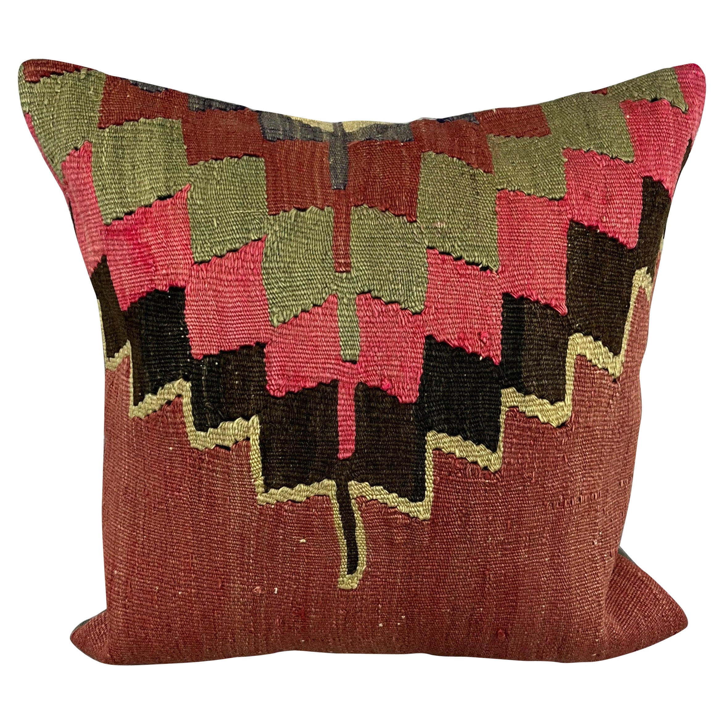 20 x 20 Cojín Turco Kilim Verde Natural Marrón Funda de Cojín #6786