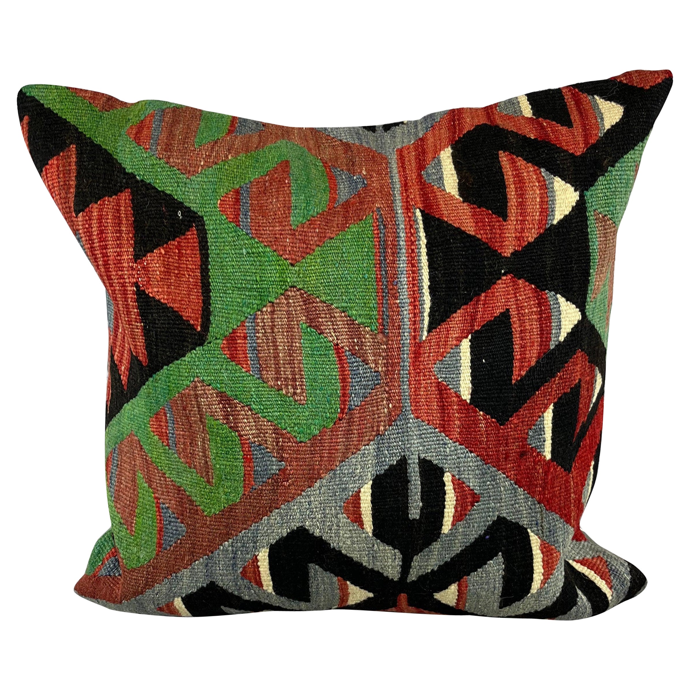 20 x 20 Kilim Turkish Cushion Natural Green Black Pillow Cushion Cover #6787 en vente