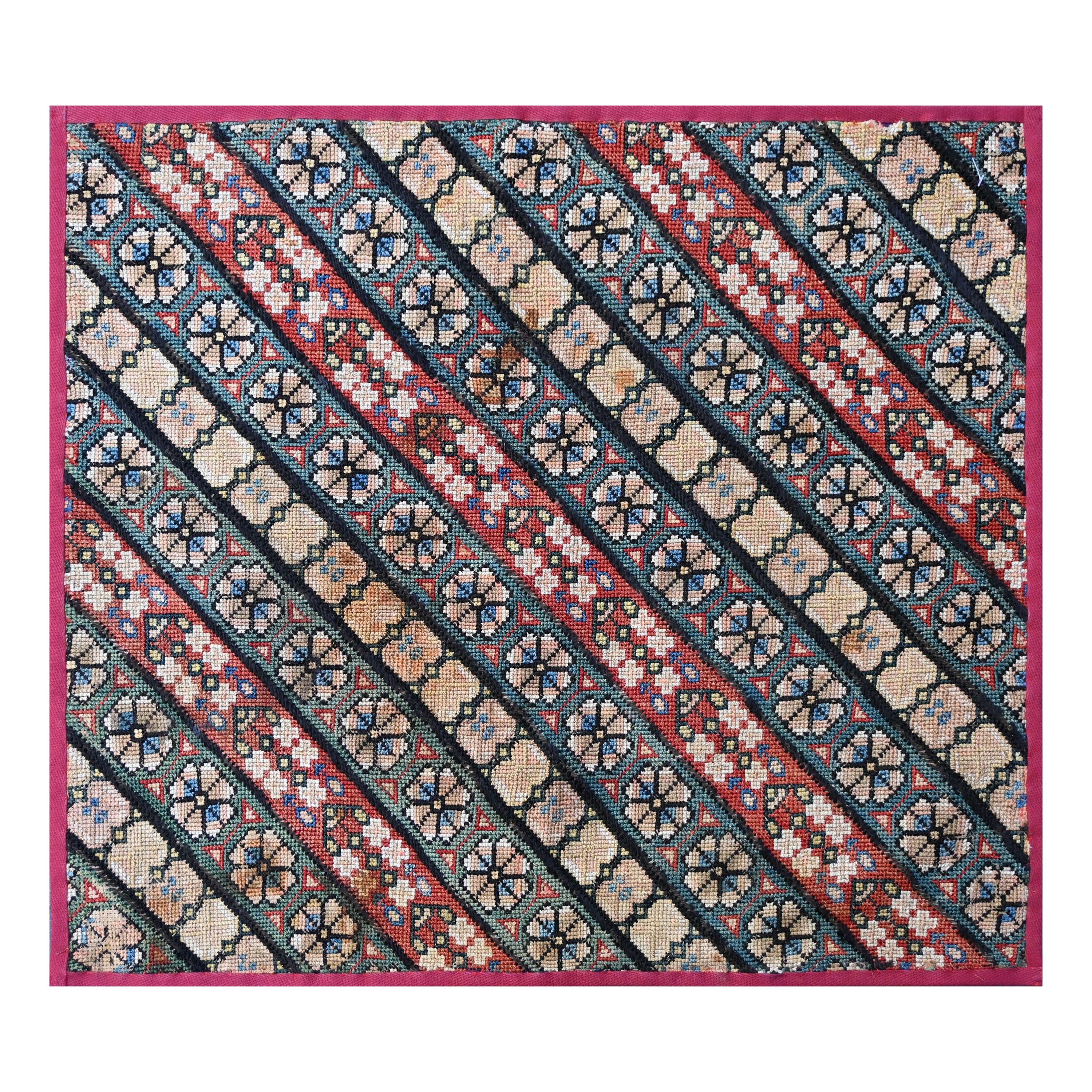 Rare Old Petit-point French Tapestry 19th Century - wool & silk- 60x54 - N° 1448
