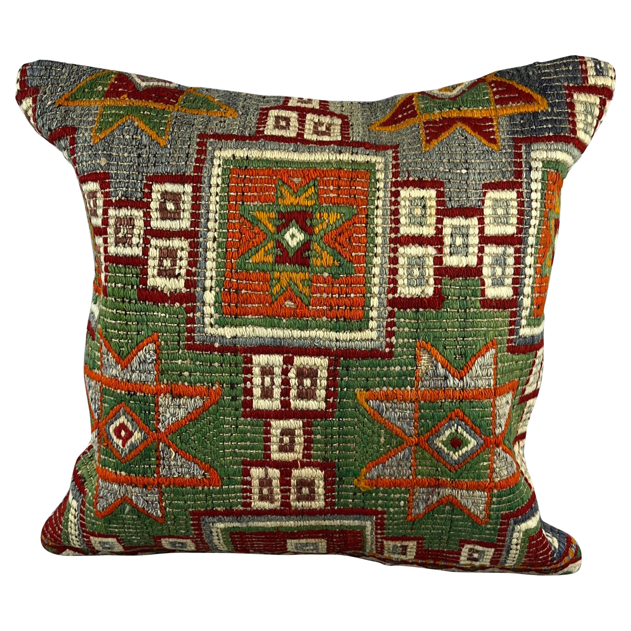 20 x 20 Cojín Turco Kilim Verde Natural Azul Funda de Cojín #6739