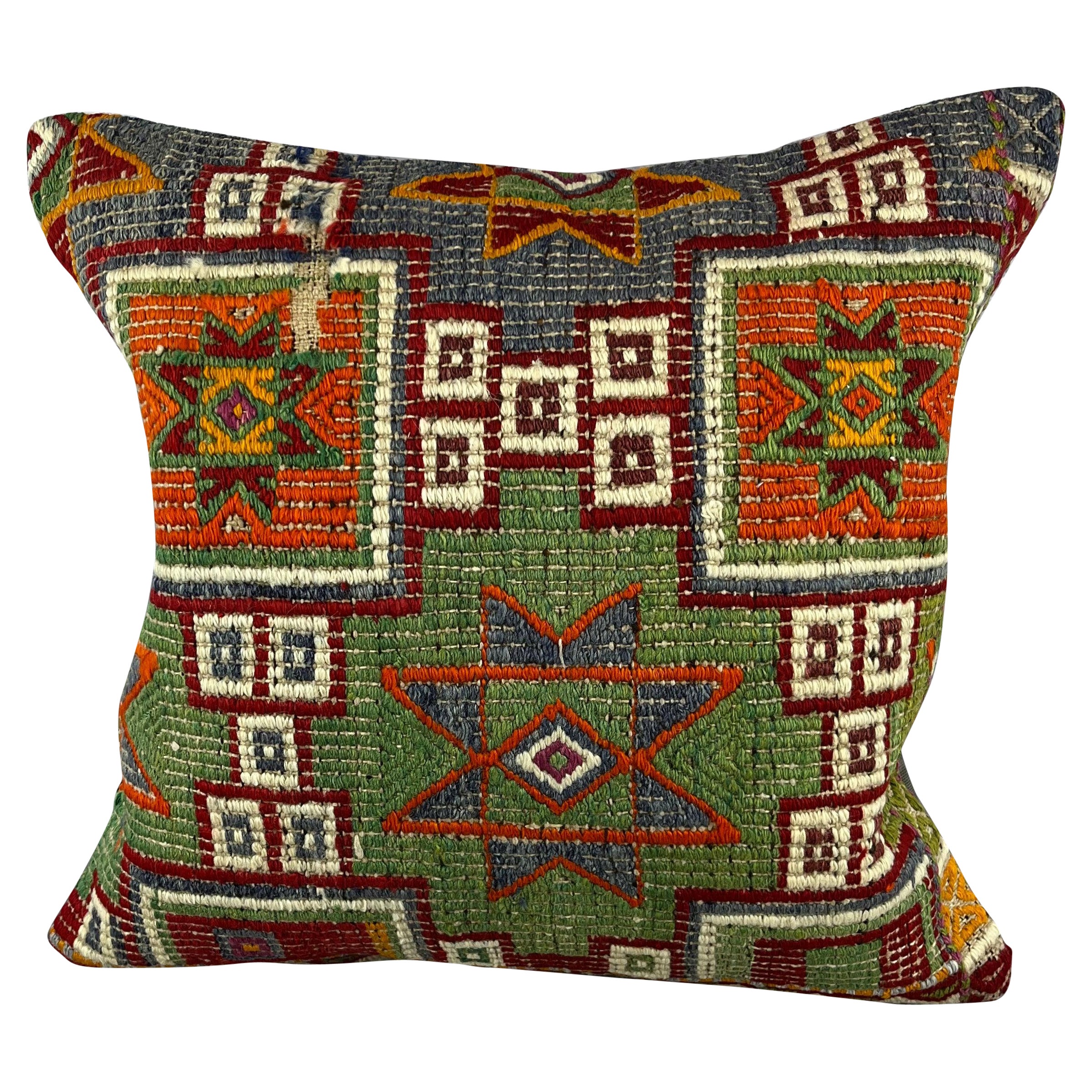 20 x 20 Cojín Turco Kilim Verde Natural Azul Funda de Cojín #6764 en venta