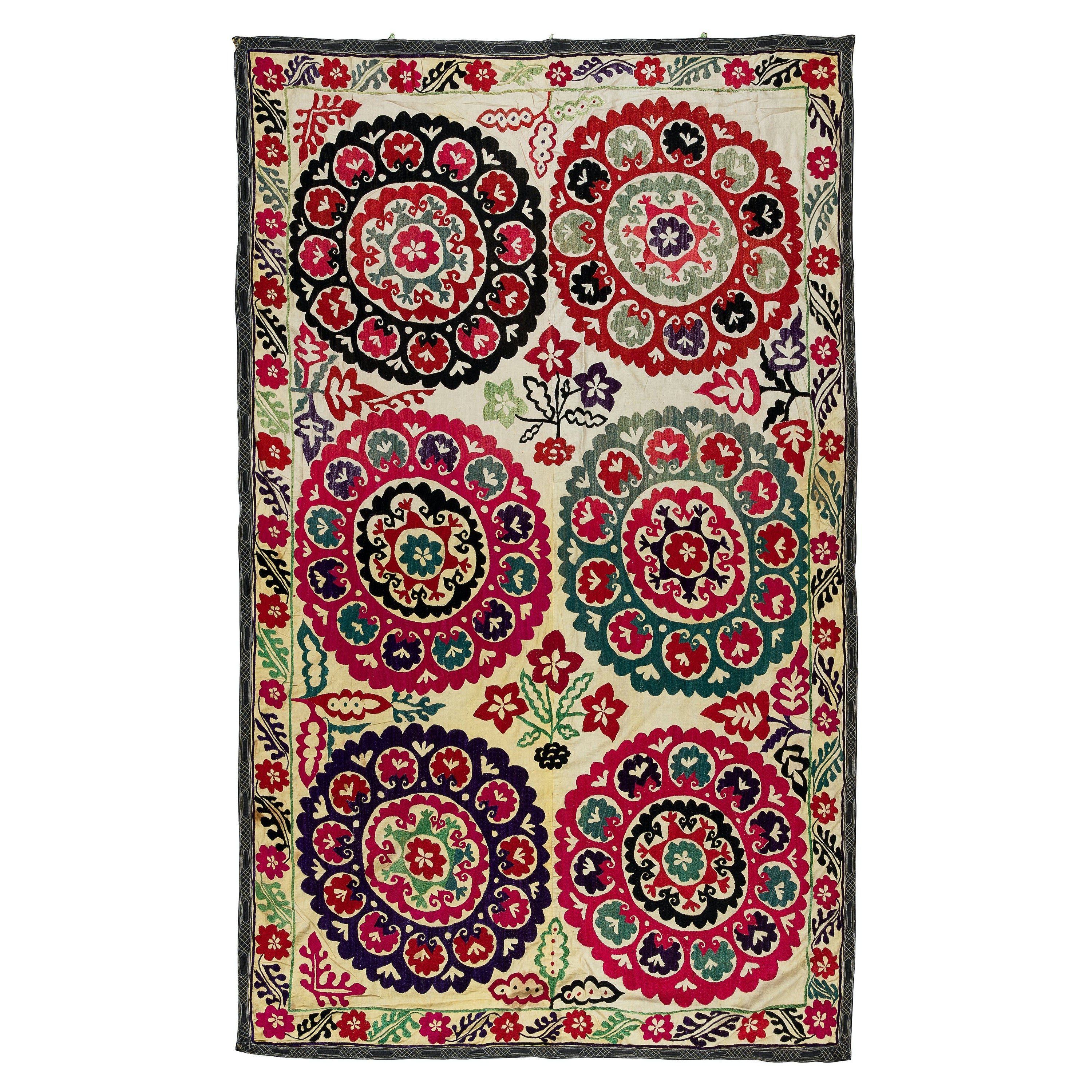 4,7x7,4 Ft ricamo in seta da parete, tovaglia Suzani, copriletto vintage