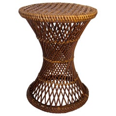 French Wicker Diabolo Stool in Wicker, circa 1970