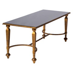 Gold Leaf Over Iron & Black Opaline Coffe Table att. Maison Ramsay - France 1950
