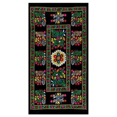 Tapisserie en soie 4x7.4 Ft, tenture murale noire, couvre-lit ouzbek vintage