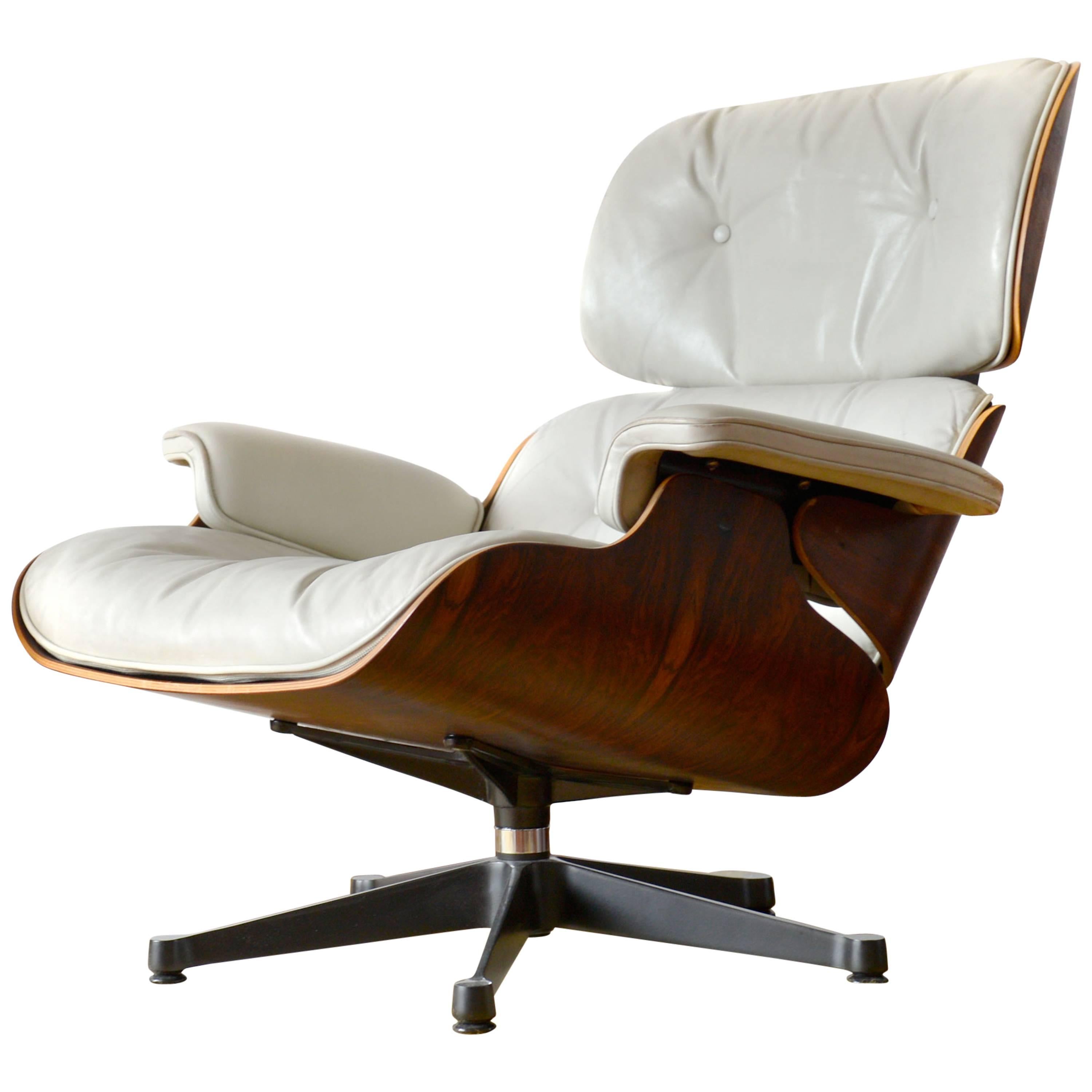White Leather Lounge Chair, Charles Eames