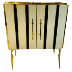 Italienische Contemporary Grün-Weiß-Streifen Murano-Glas, Messing und Wood Sideboard