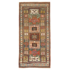 4.2x8.7 ft Antique Green Ground Caucasian Karatchoph Kazak Rug, circa 1870