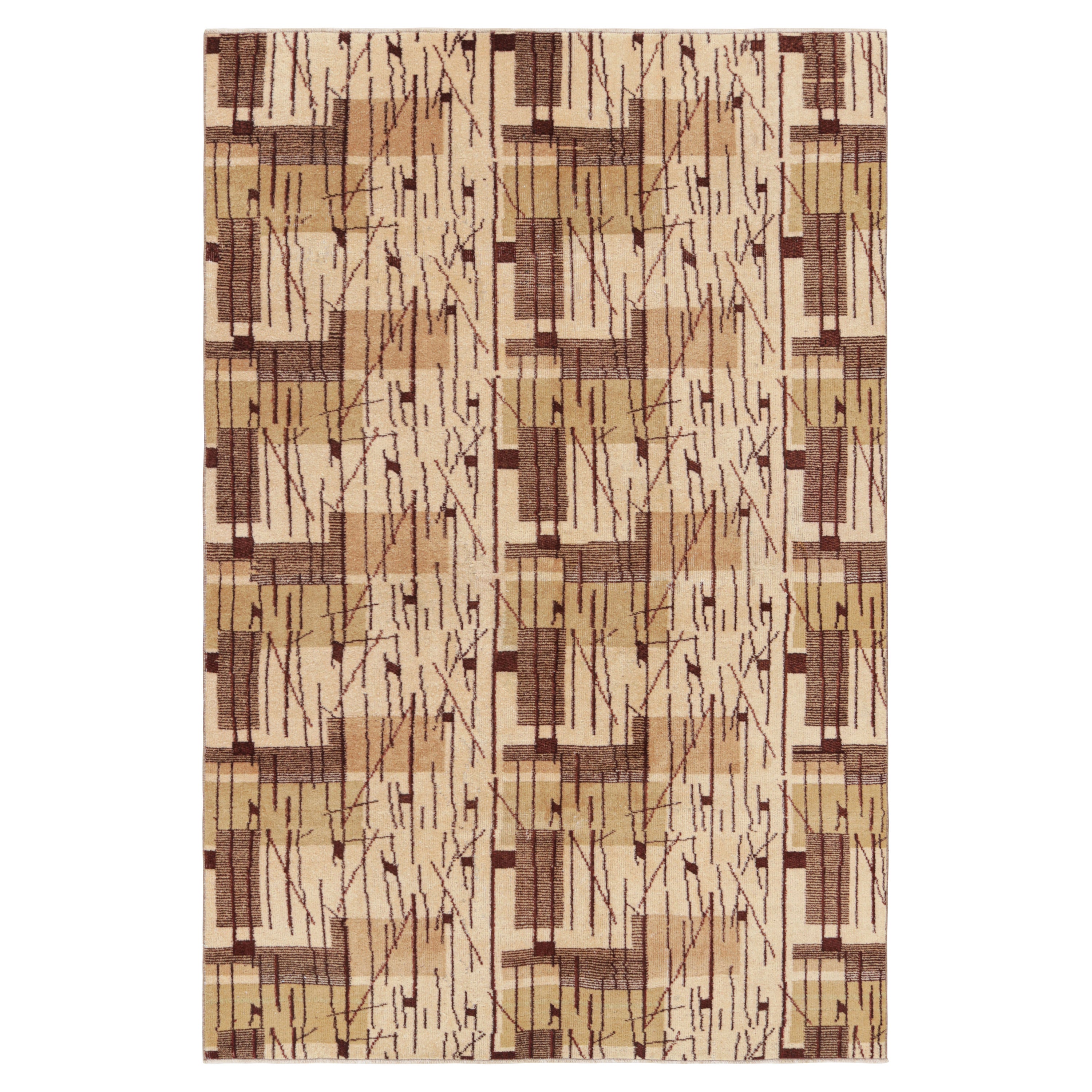 Tapis vintage Zeki Müren en beige-brun avec motifs géométriques, de Rug & Kilim
