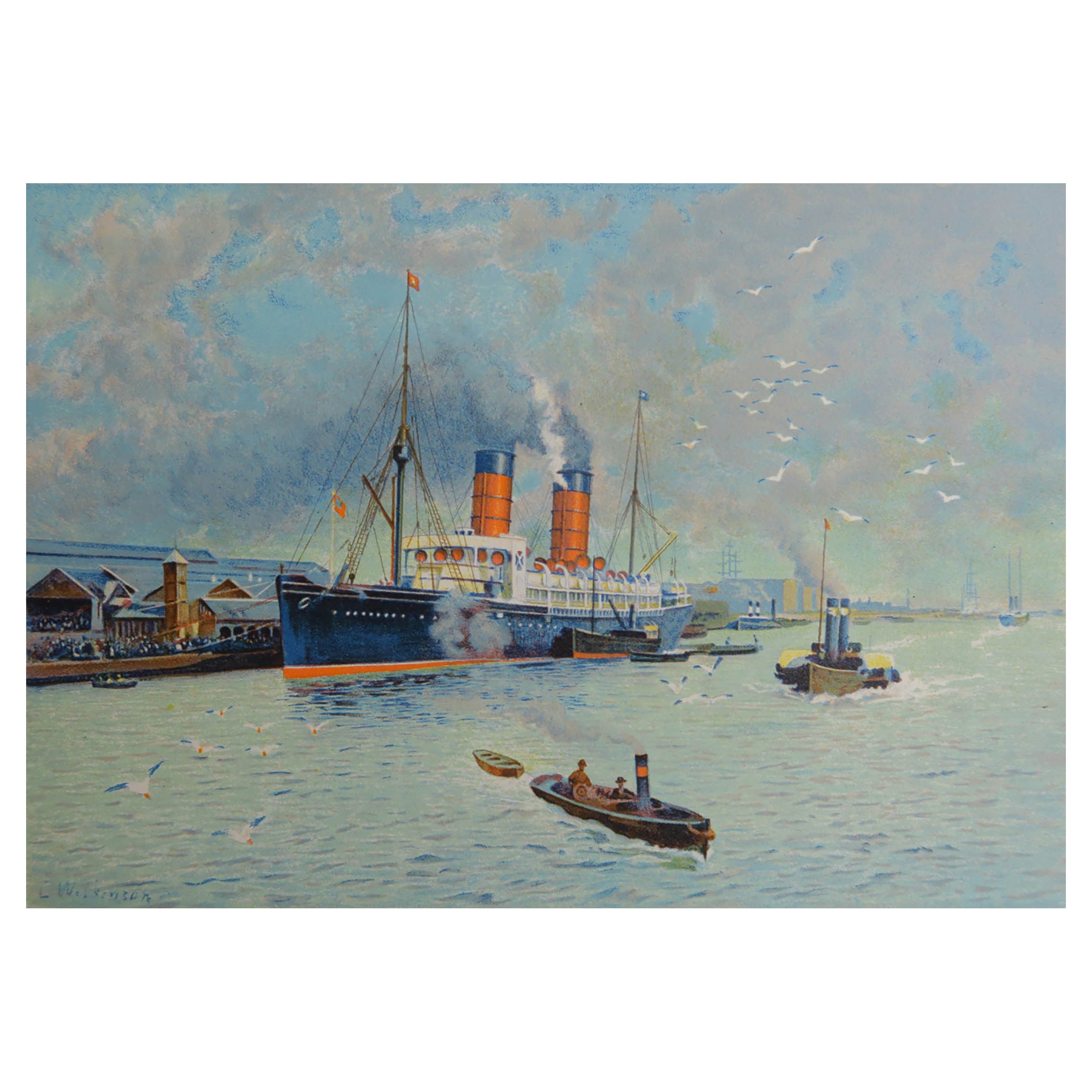Original Antique Print of R.M.S Campania 'Cunard Line', C.1890 For Sale