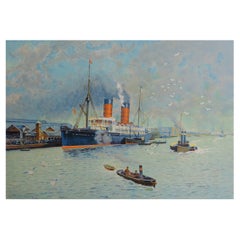 Grabado original antiguo del R.M.S Campania 'Cunard Line', C.1890