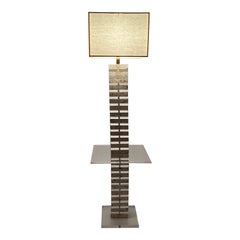 Glitzy Lucite & Travertine Floor Lamp with Table