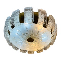 Deutsche Doria Leuchten-Deckenleuchte aus mattiertem Milchglas und Messing, 1960er Jahre, Einbaubeleuchtung