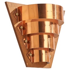 Swedish Designer, Wall Light, Copper, Teak, Sweden, 1960s
