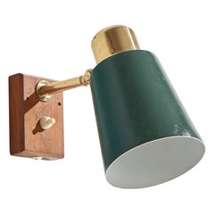 BJS Skellefteå, Wall Light, Teak, Brass, Metal, Sweden, 1950s