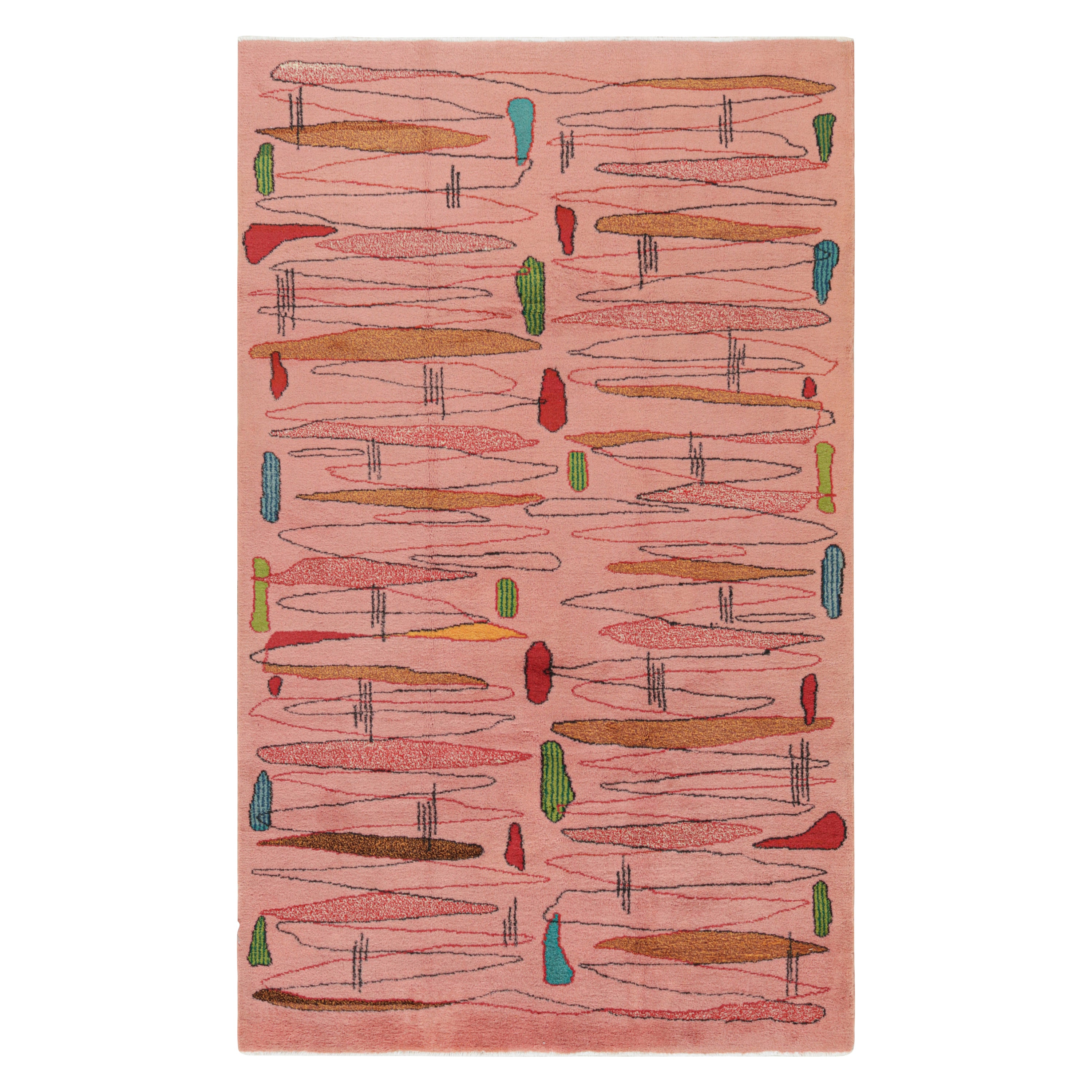 Türkischer Vintage-Teppich in Rosa mit bunten geometrischen Mustern, von Rug & Kilim