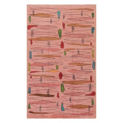 Tappeto turco vintage in rosa con motivi geometrici colorati, da Rug & Kilim
