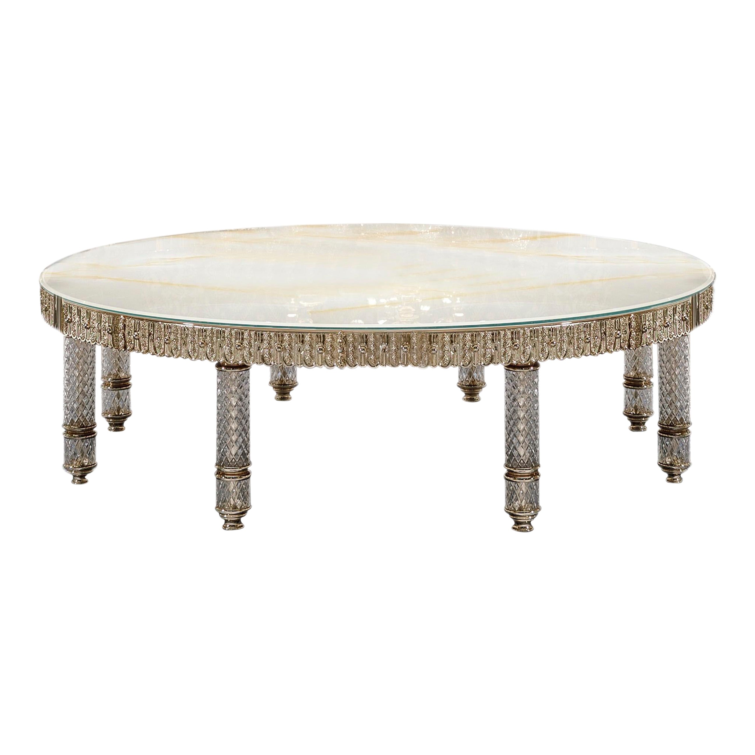 Couchtisch Eisenrahmen Dekorationen Guss Messing Bein geschnitten Kristall Champagner Finish im Angebot