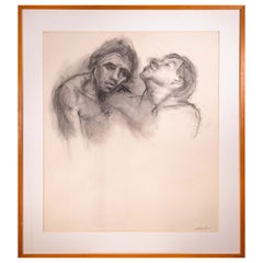 Betty Woodward-Bosley 2 Figures Signed Modern Figurative Drawing on Paper Framed
