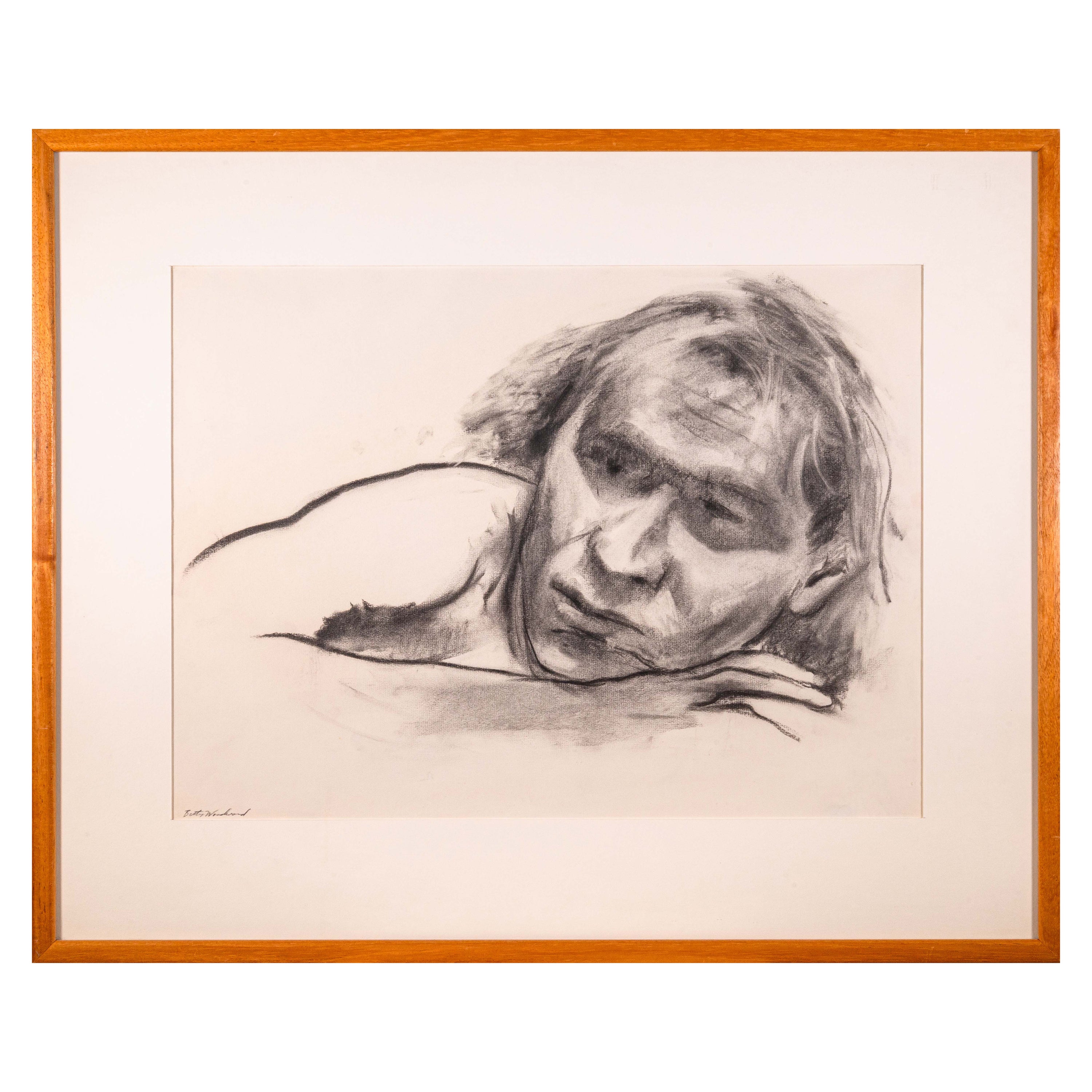 Betty Woodward-Bosley Signed Modern Figurative Graphite Drawing on Paper Framed