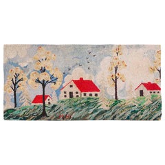 1930s Pictorial American Hooked Rug 3' 2"x 6' 7"