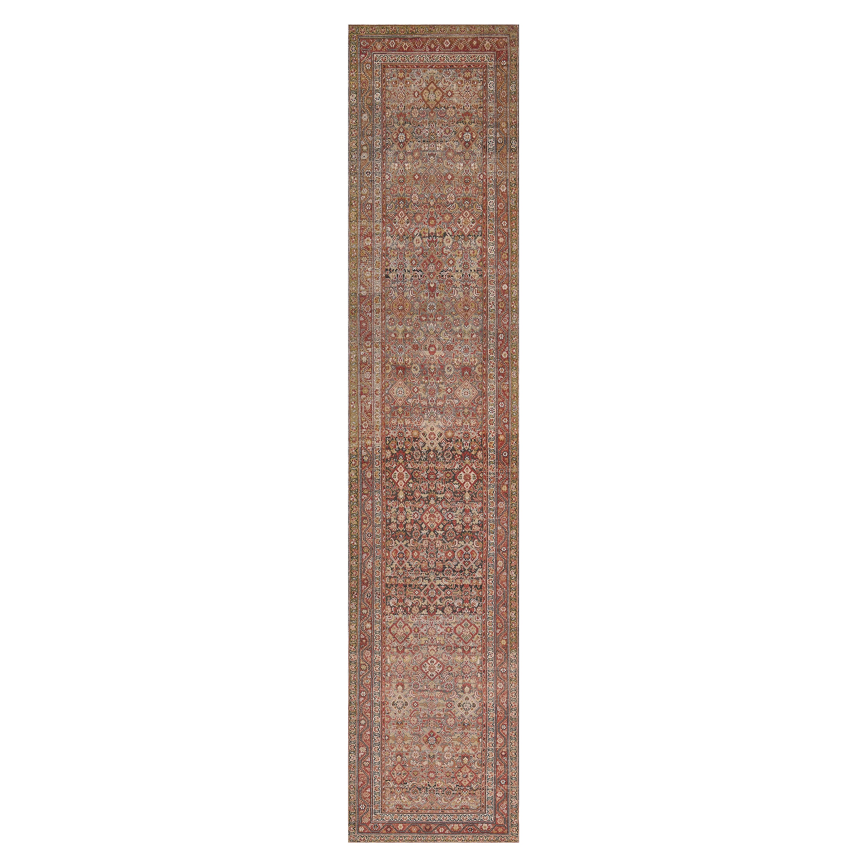 Antique Hand-woven Wool Herati-Pattern Persian Malayer Rug For Sale
