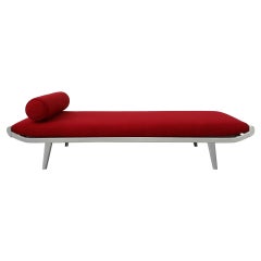Méridienne étroite Cléopâtre des années 1960 avec matelas rouge et traversin assorti