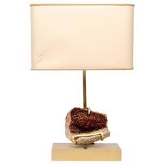 Unusual Orange Amethyst Geode Lamp by Willy Daro