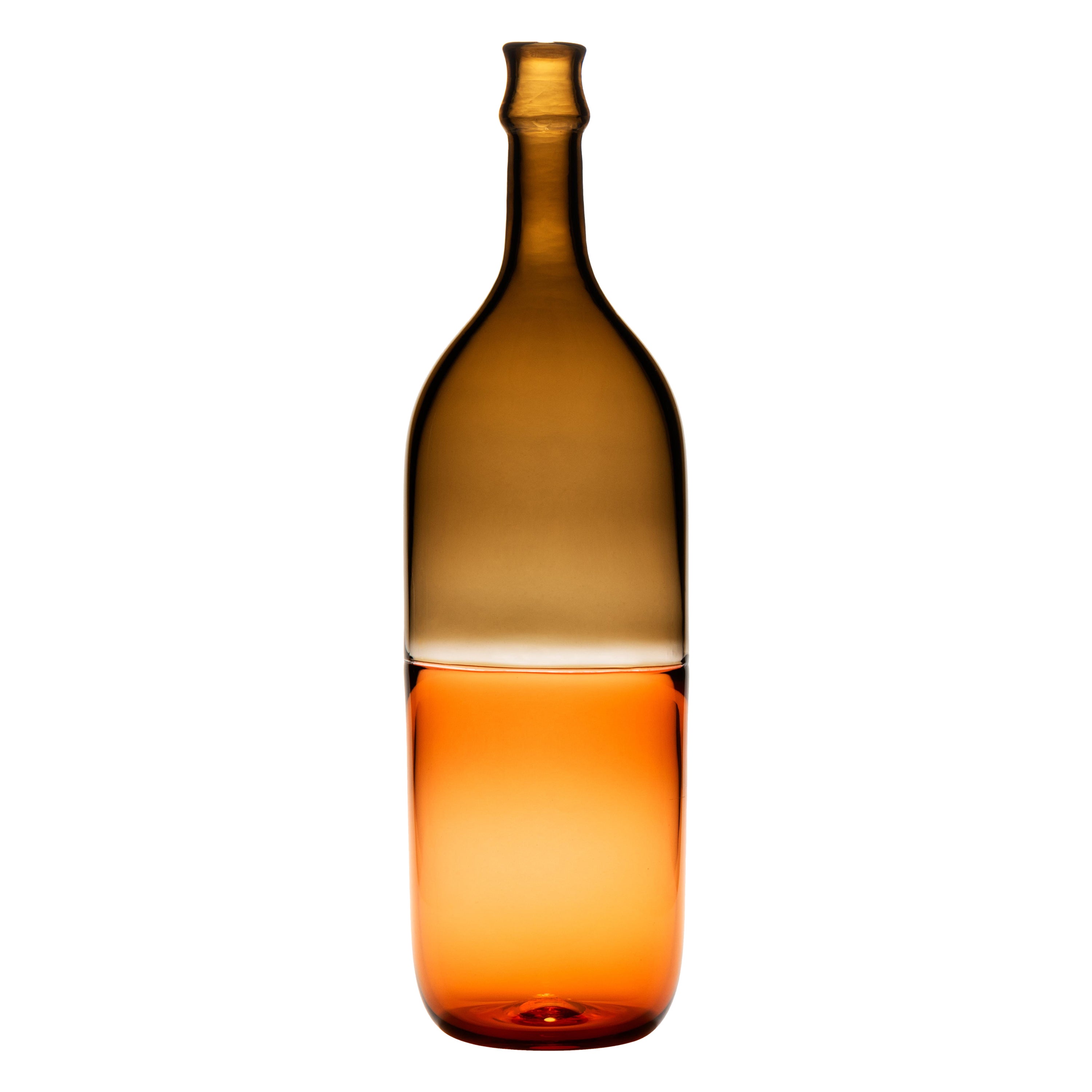 Mezzo Vuoto Bottle - Coffee and Persimmon, glass encalmo bottle, "Half Empty"