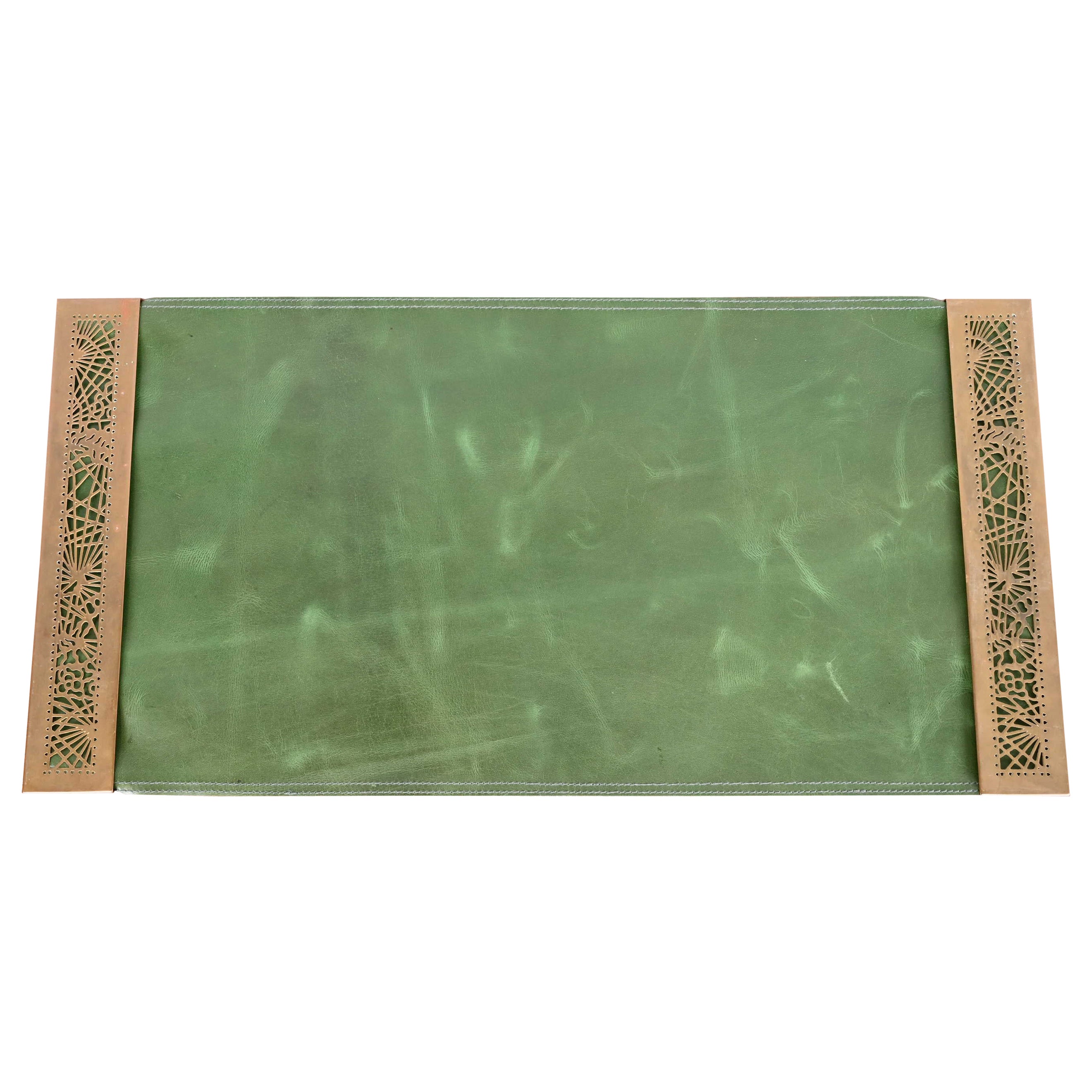 Tiffany Studios New York Pine Needle Bronze Blotter Ends With Leather Desk Pad