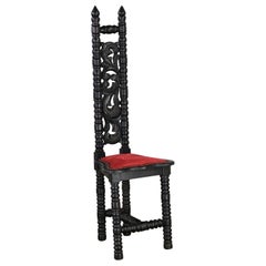 Spanish Colonial Revival Small High & Narrow Back Chair Red Velvet Style Witco