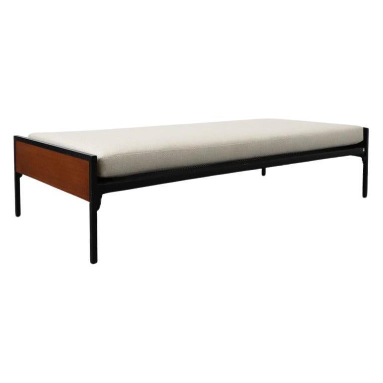 1950s Pastoe Daybed with Black Enameled Frame, Teak Accents & New Upholstery For Sale