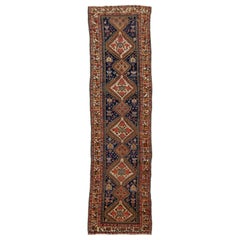 Handmade Navy Blue Antique Kurdish Wool Runner With Allover Design