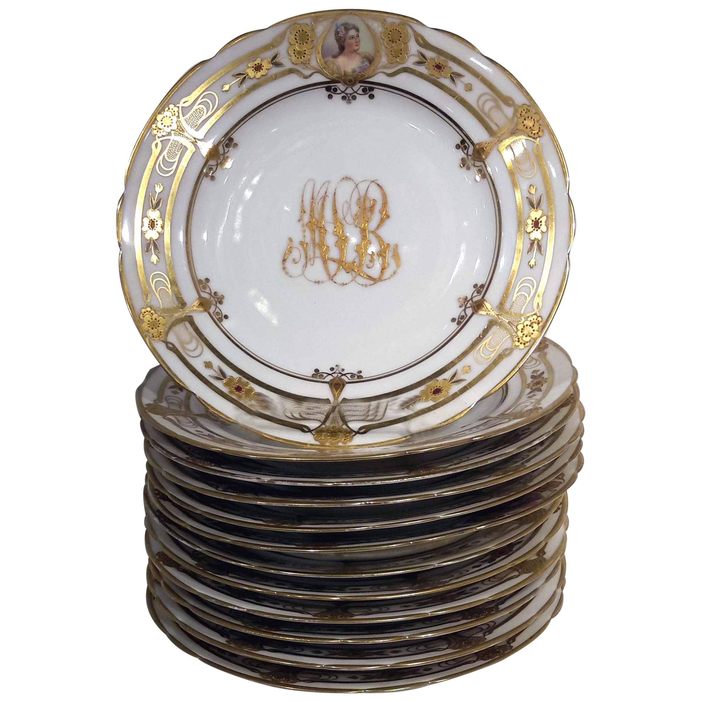 Set of 12 Lamb Dresden Portrait Cabinet Plates German, 19th Century