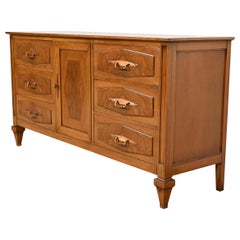Romweber Mid-Century Hollywood Regency Walnut and Burl Wood Dresser or Credenza
