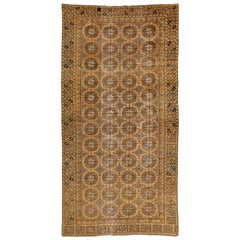 1900s Antique Khotan Wool Rug Handmade in Tan Color With Geometric Pattern