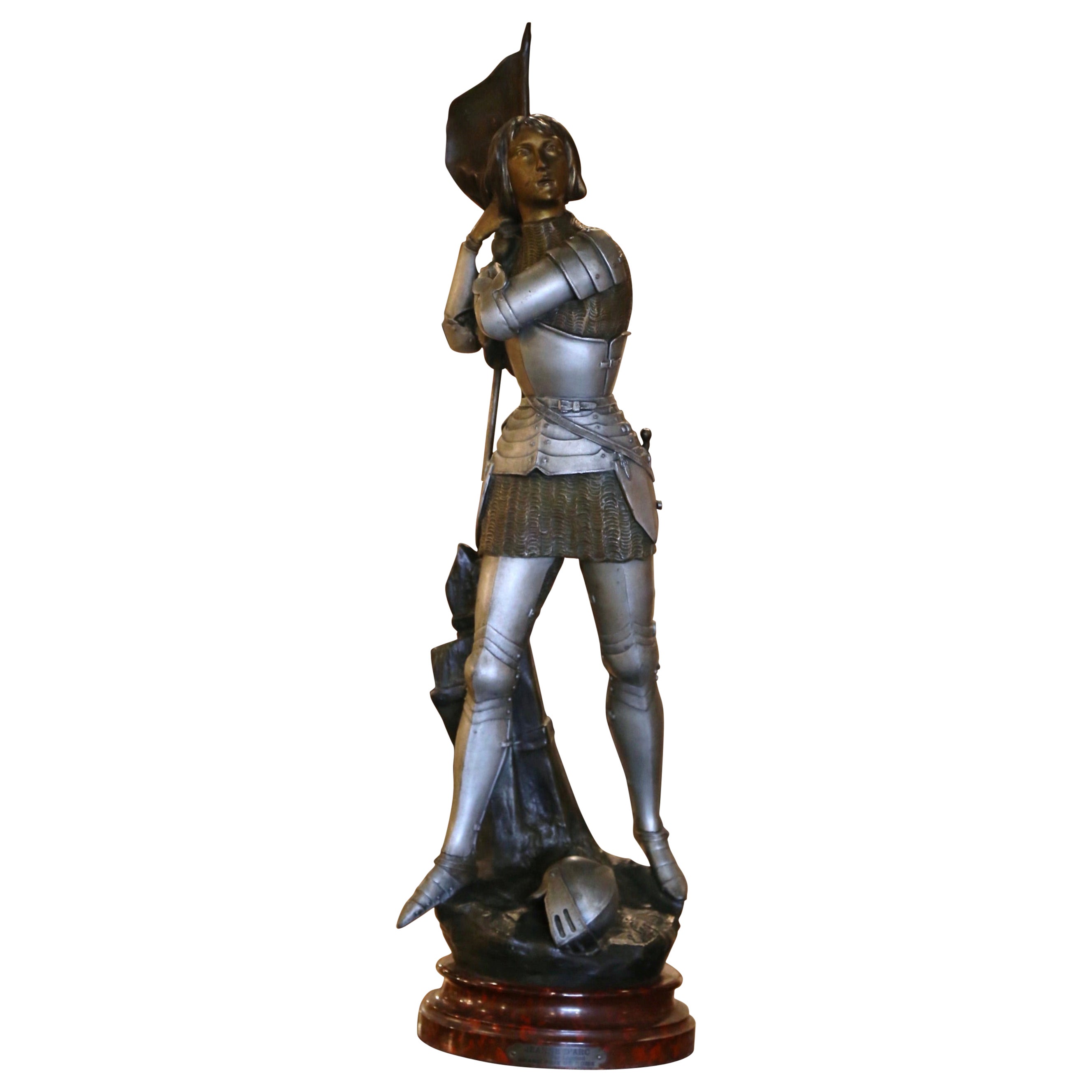 Französische Joan-of-Arc-Figur aus patiniertem Zinn des frühen 20. Jahrhunderts von Ernest Legrand