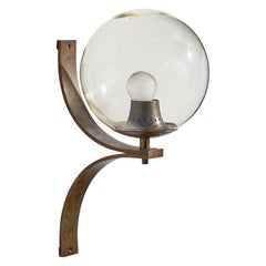 Lampada da parete di design italiano, ottone, vetro, Italia, anni '1950