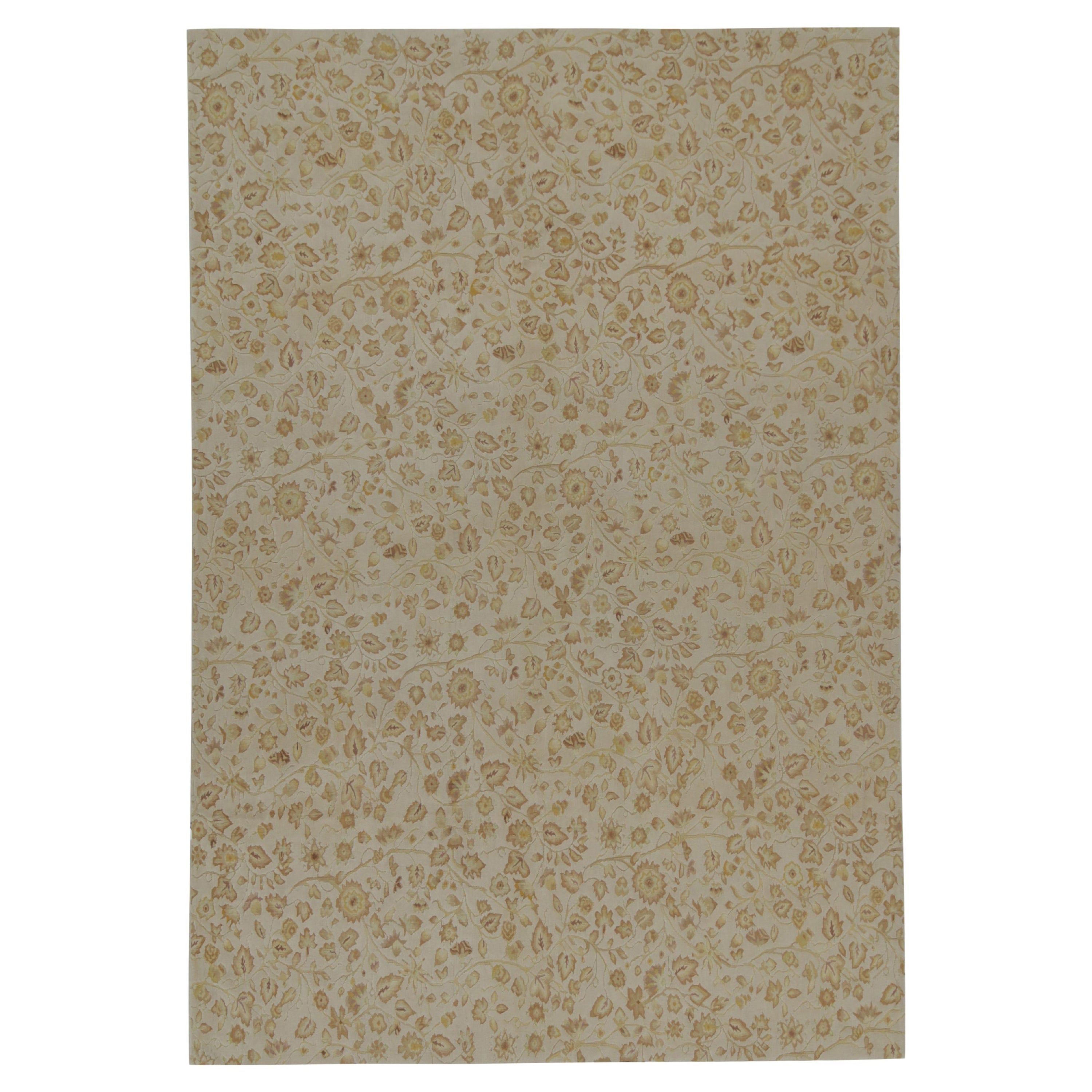 Rug & Kilim’s European Tudor style Flat Weave in Gray with Gold Floral Pattern