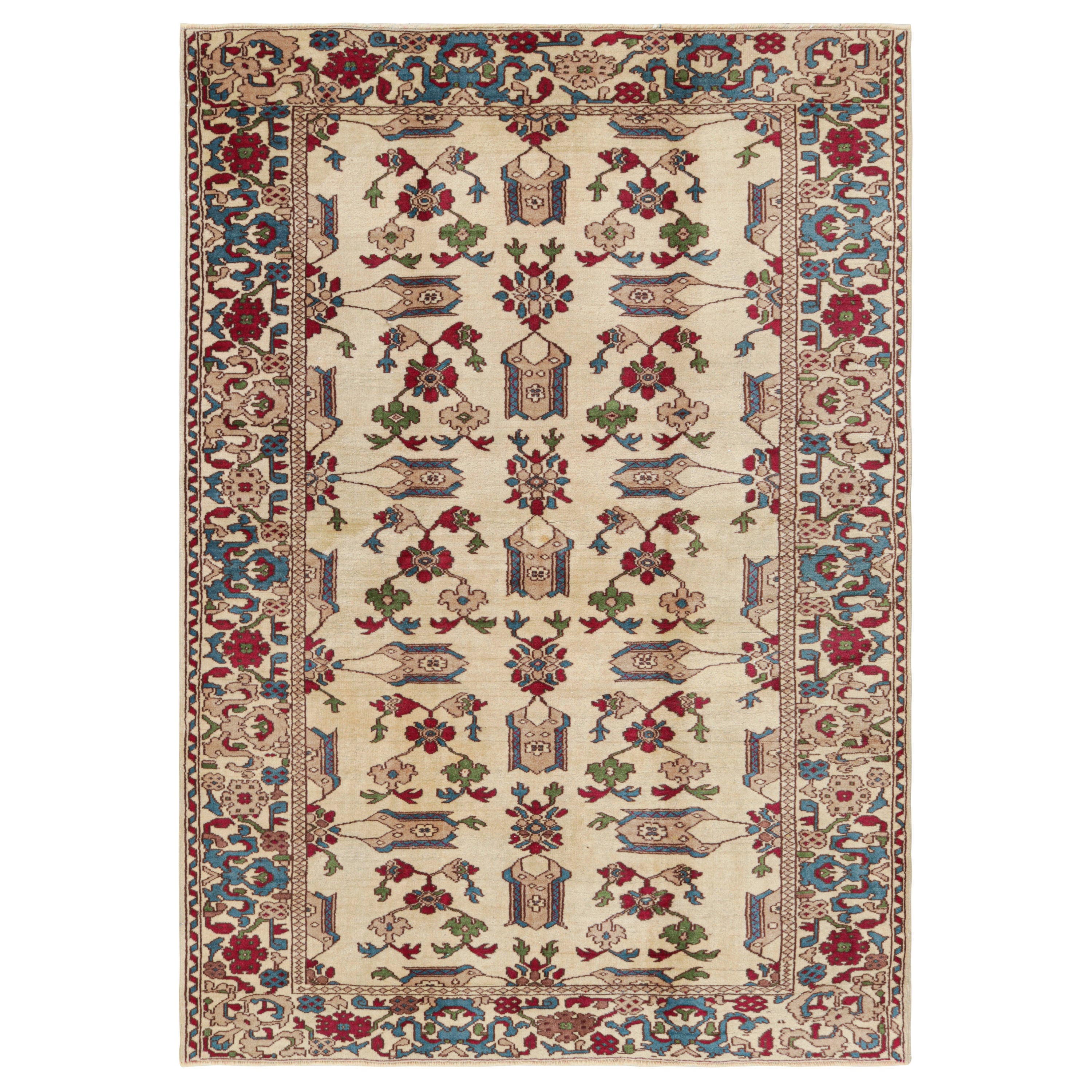 Vintage Turkish Rug in Beige with Colorful Floral Patterns, from Rug & Kilim For Sale