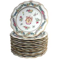 Set of 12 Samson Armorial Porcelain Service Plates, French, 19th Century