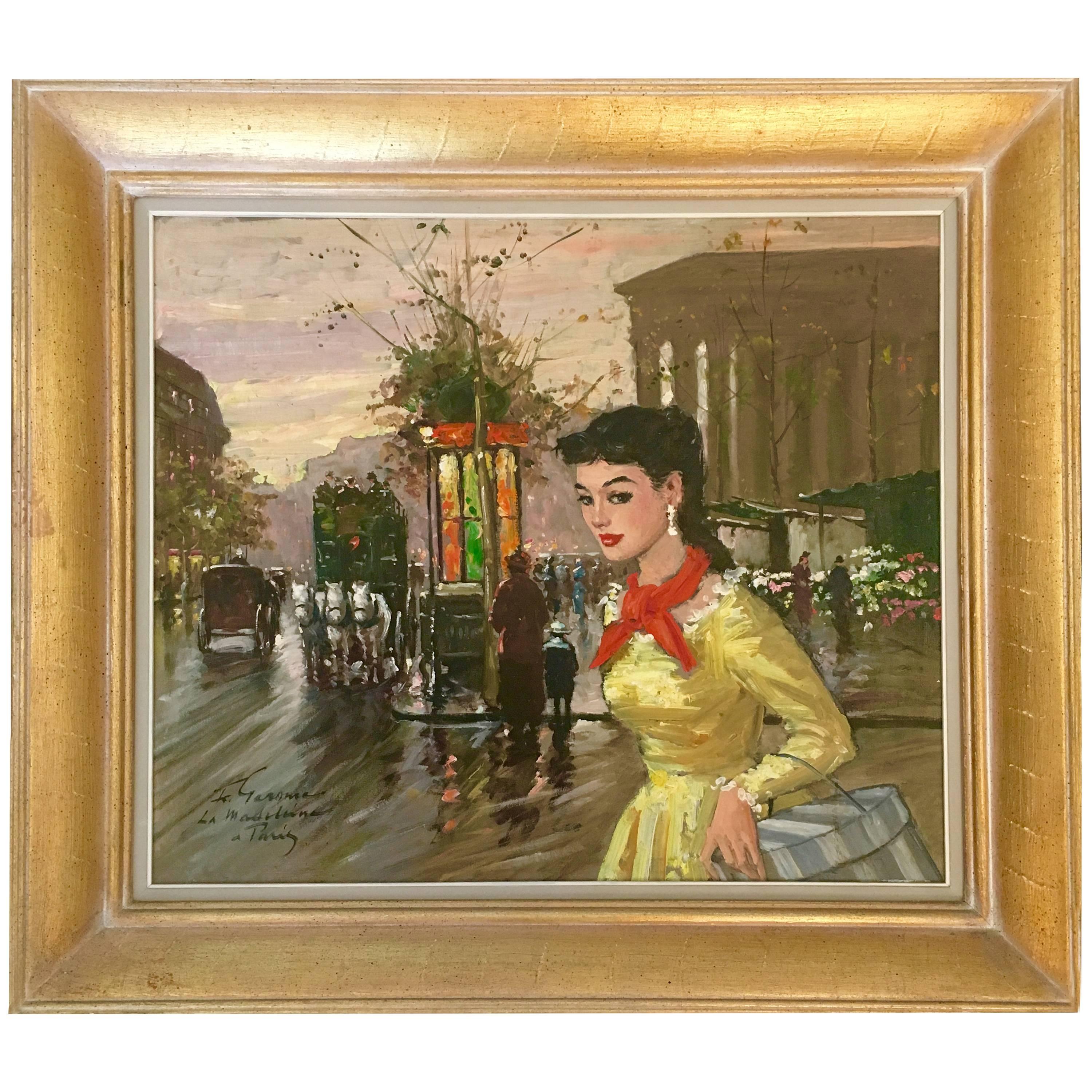 50'S Original Oil On Canvas Painting "Le Madeleine A Paris" By, Francois Gerome For Sale