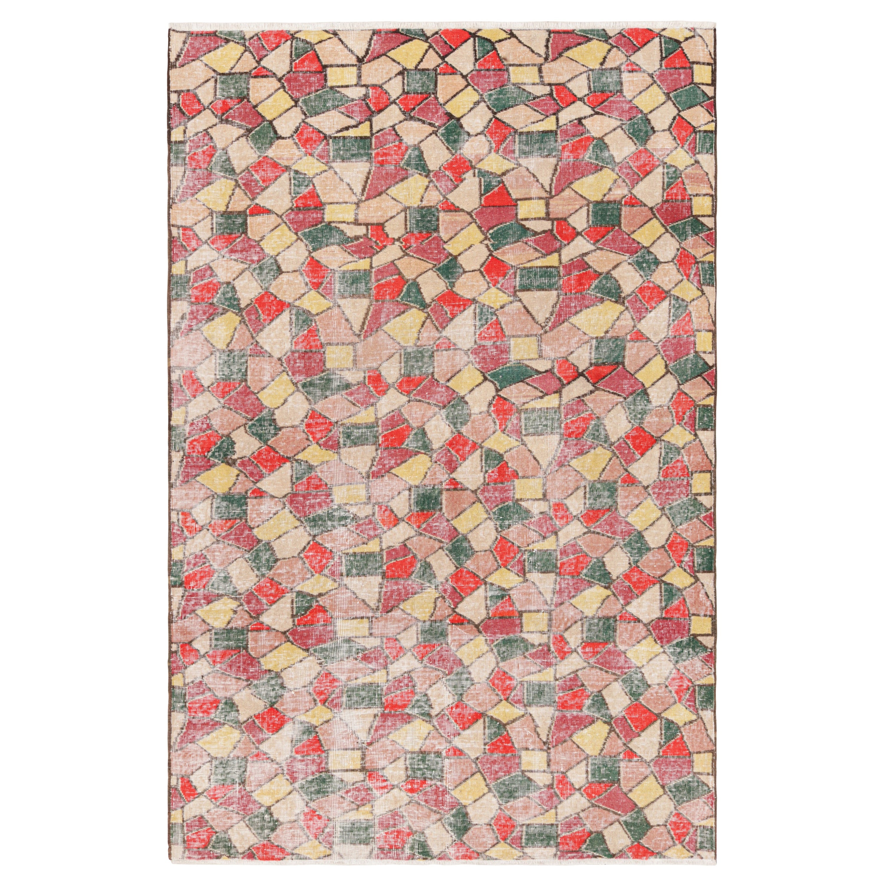 Tappeto vintage Zeki Müren con motivo geometrico policromatico da Rug & Kilim
