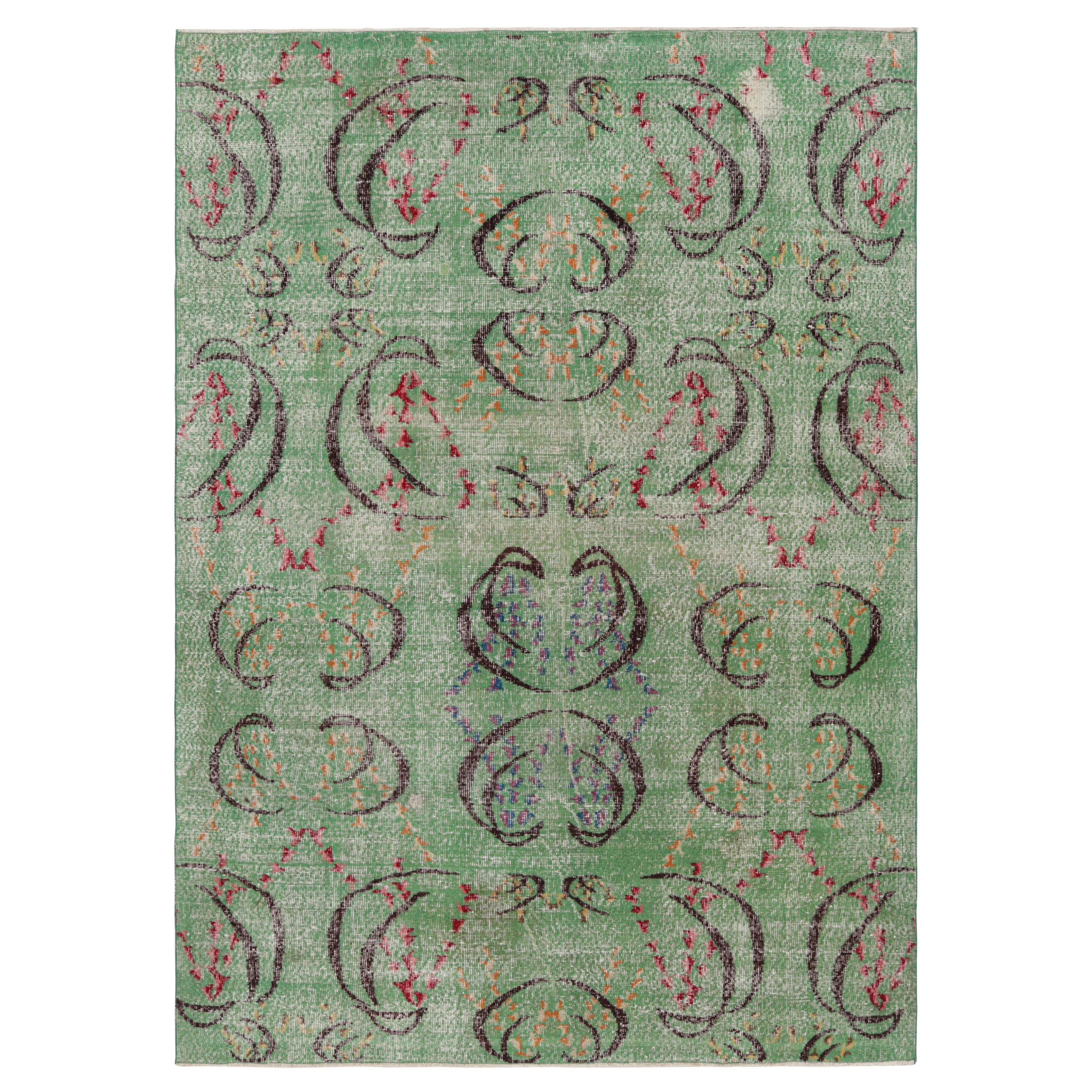 Vintage Zeki Müren Rug in Green with Colorful Geometric Pattern from Rug & Kilim
