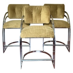 A set of 3 mid century modern counter stools in style of Milo Baughman, 1970s