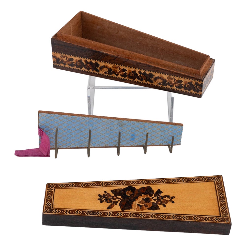Portabobinas de Tunbridge Ware con mosaico floral c1880