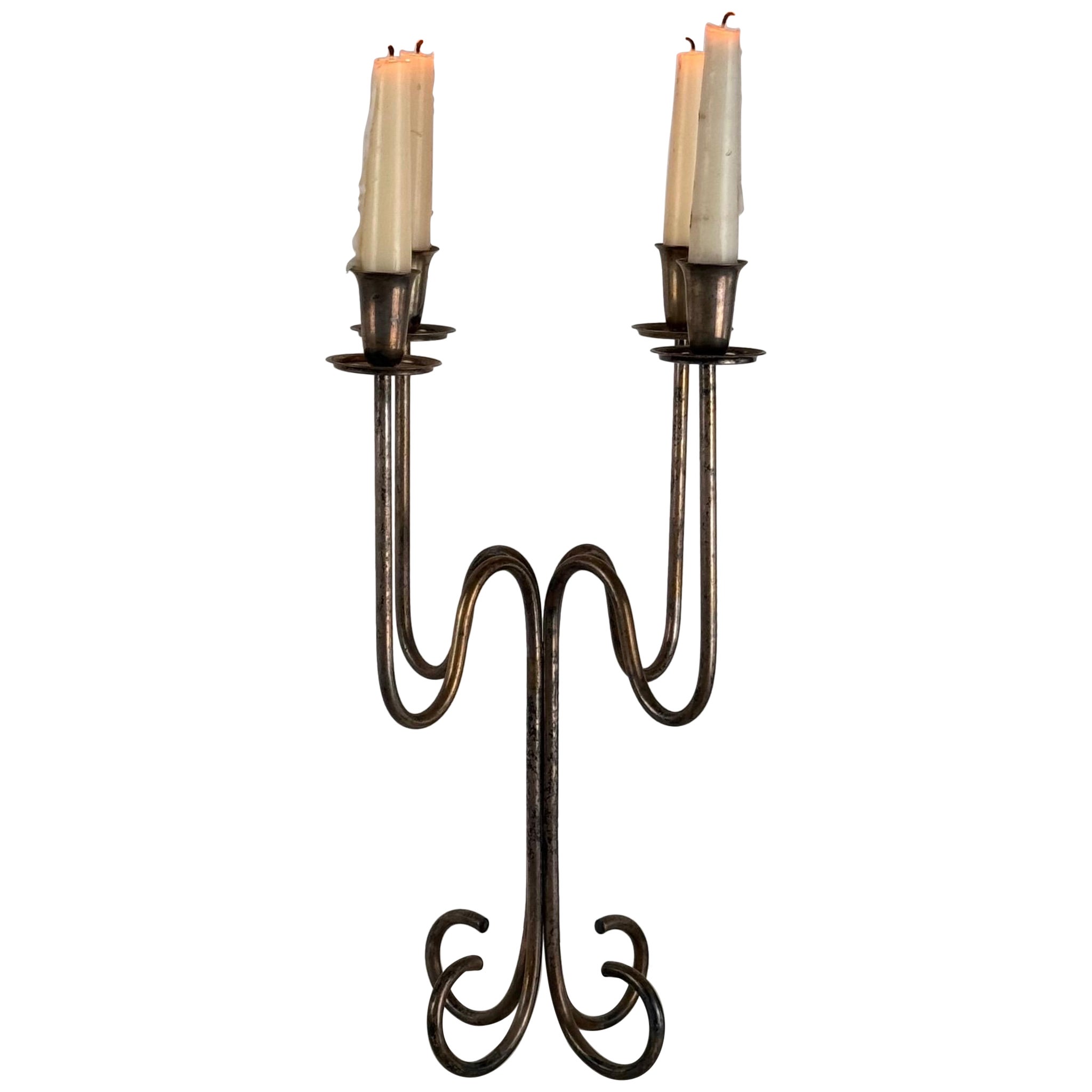 Italian Four-Arm Silverplate Candelabrum with Authentic Patina, 1930s