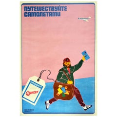 Poster pubblicitario d'epoca originale Aeroflot Travel By Air Semchenko USSR